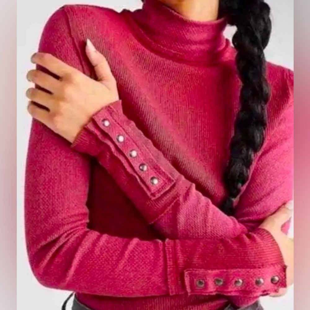 Free People JoJo Long Sleeve Thermal Waffle Knit Top In Hot Pink Size Small - Picture 3 of 16